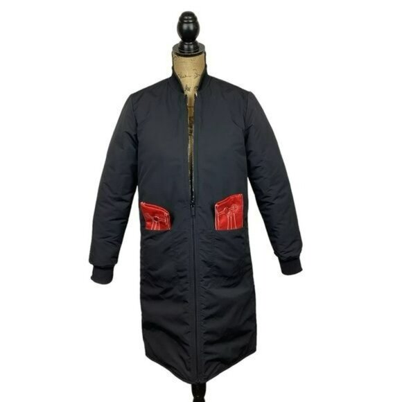 Frank & Oak Reversible Floral Black & White Long Bomber Jacket Womans Small - Picture 9 of 15